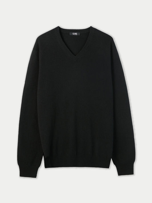 Men's Cashmere Basic V-Neck Sweater Black - Gobi Cashmere