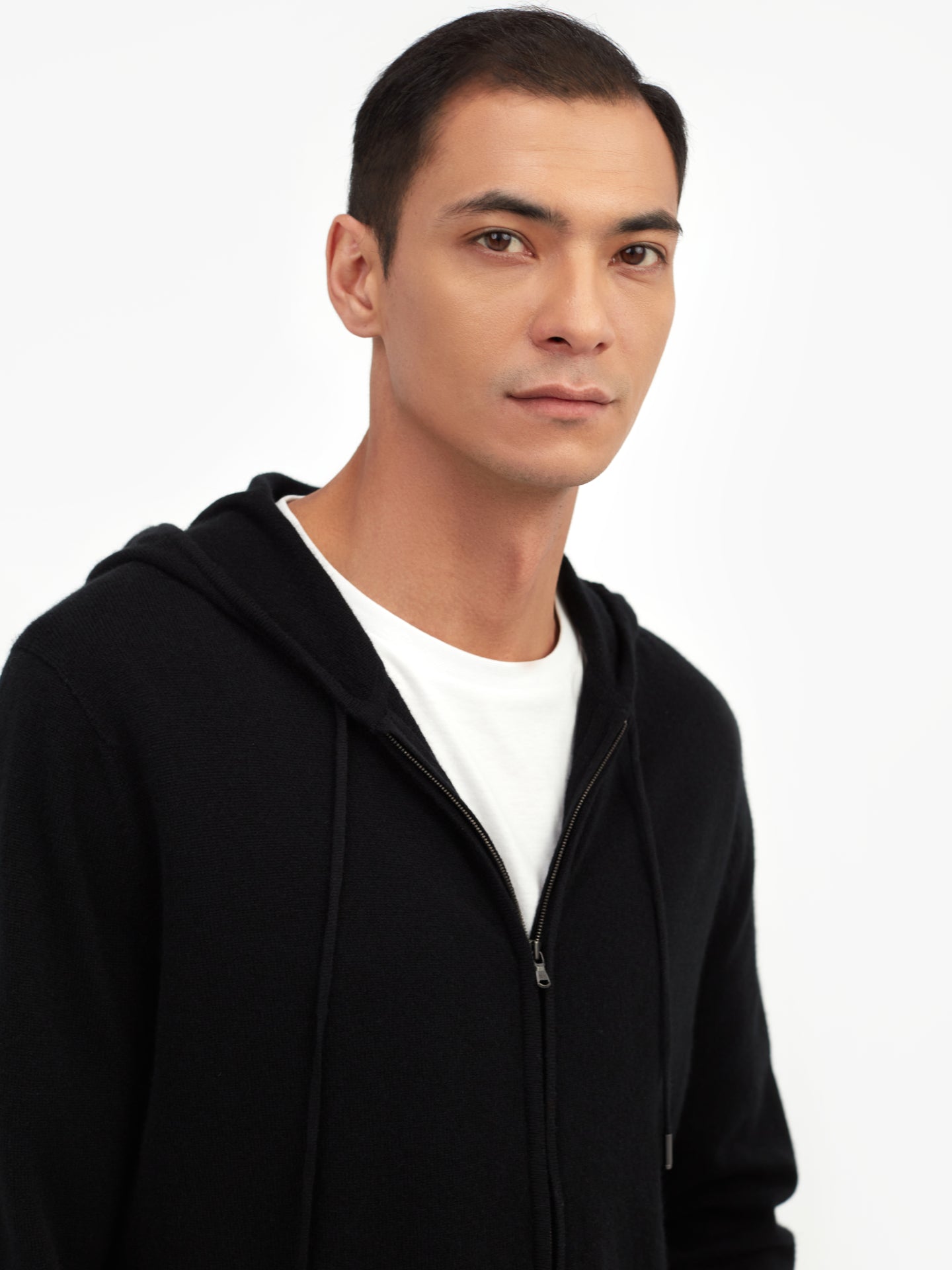 Men's Cashmere Zip Hoodie Black - Gobi Cashmere