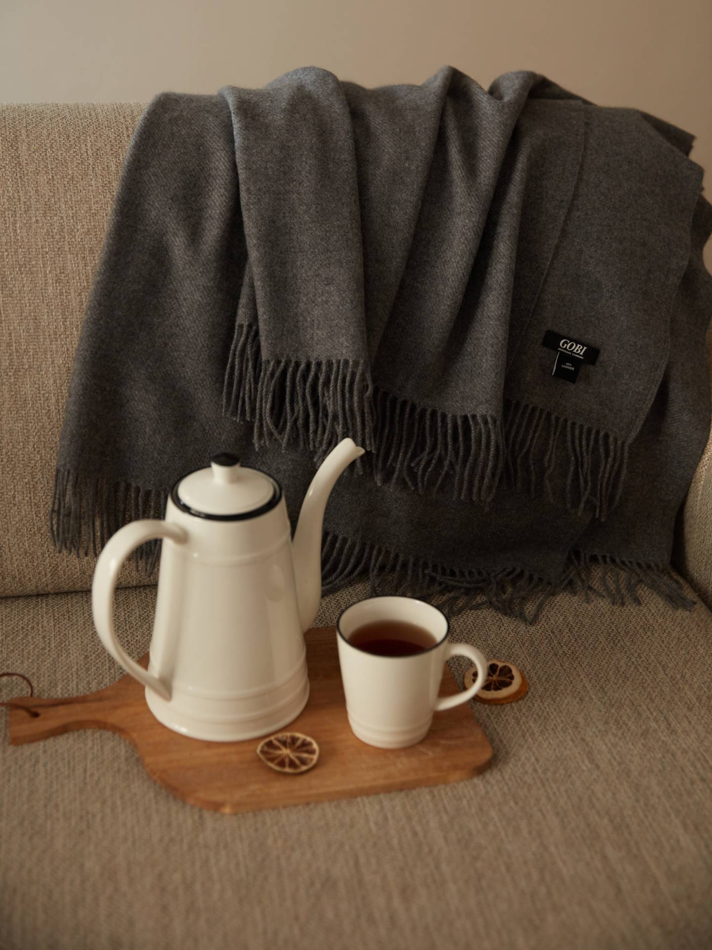 Cashmere Medium Blanket With Fringe Gray - Gobi Cashmere