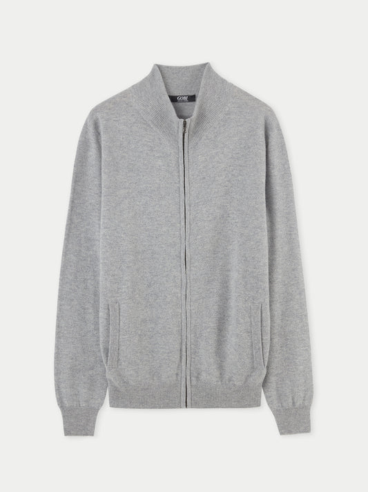 Men's Cashmere Full-Zip Cardigan Light Gray - Gobi Cashmere