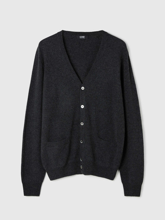 Men's Cashmere V-neck Cardigan Charcoal - Gobi Cashmere