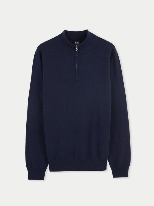 Men's Cashmere Half Zip Sweater Navy - Gobi Cashmere