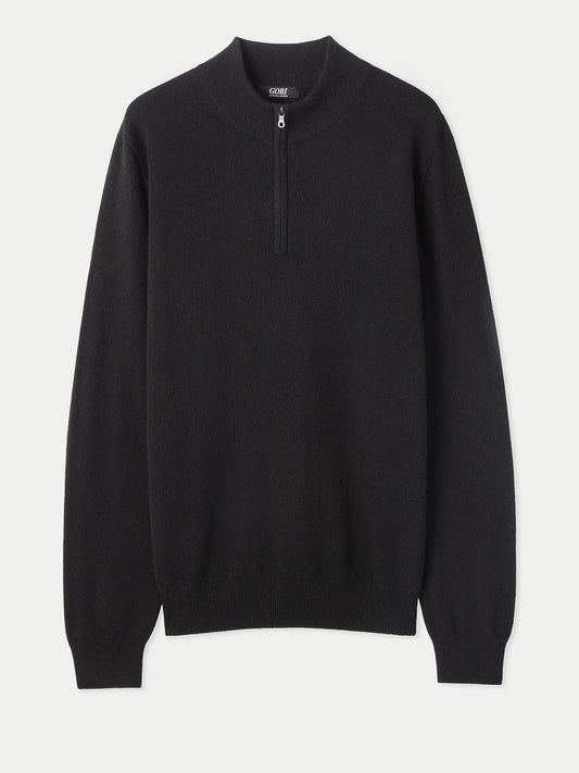 Men's Cashmere Half Zip Sweater Black - Gobi Cashmere