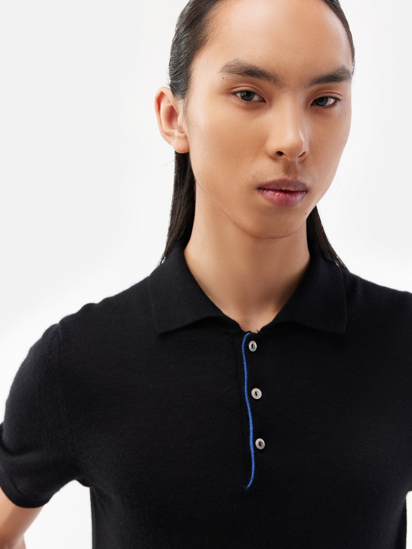 Men's Cashmere Polo Shirt Black - Gobi Cashmere