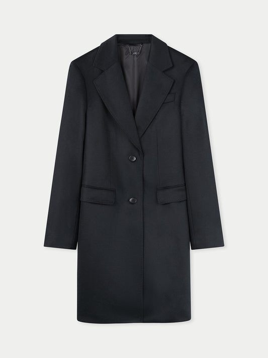 Women's Cashmere Coat with Notched Lapel Black - Gobi Cashmere 