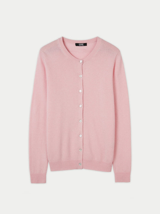 Women's Cashmere Crew Neck Cardigan Almond Blossom - Gobi Cashmere