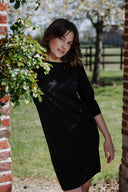 Women's Cashmere Boat Neck Dress Black - Gobi Cashmere #color_black