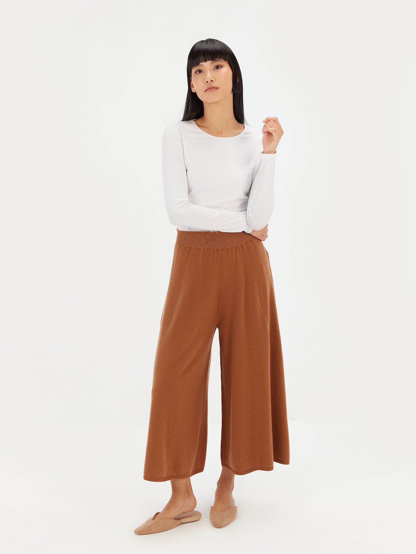 Women's Cashmere 3D Wide Pants Camel - Gobi Cashmere