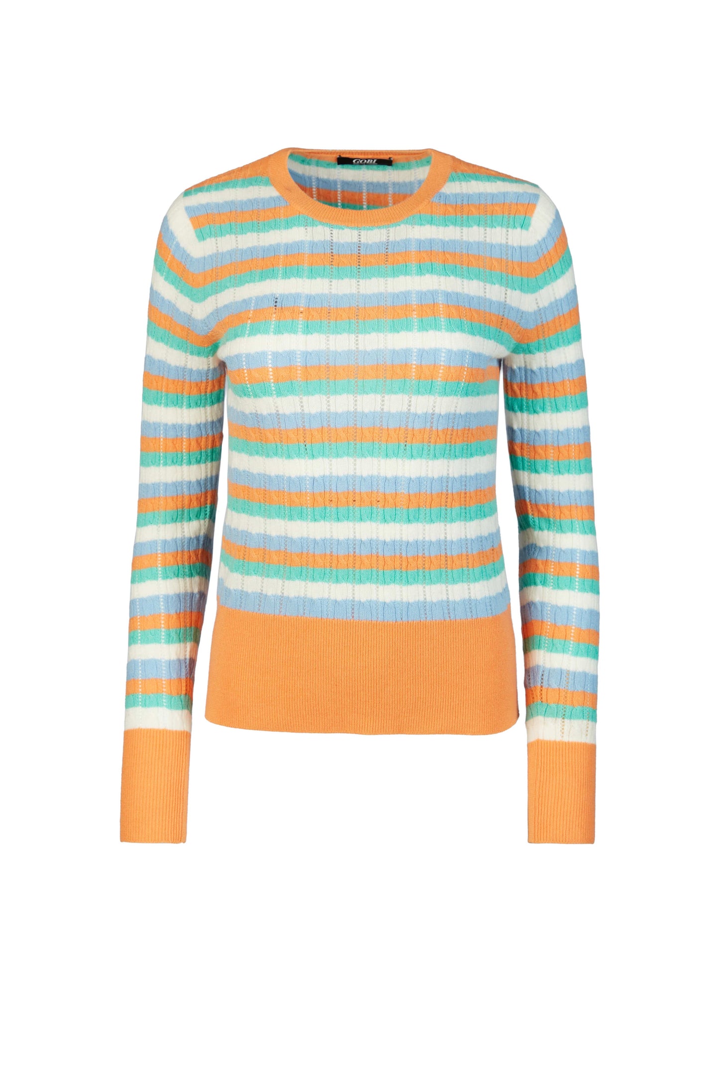 Women's Cashmere Colorful Striped C-neck Papaya Punch - Gobi Cashmere