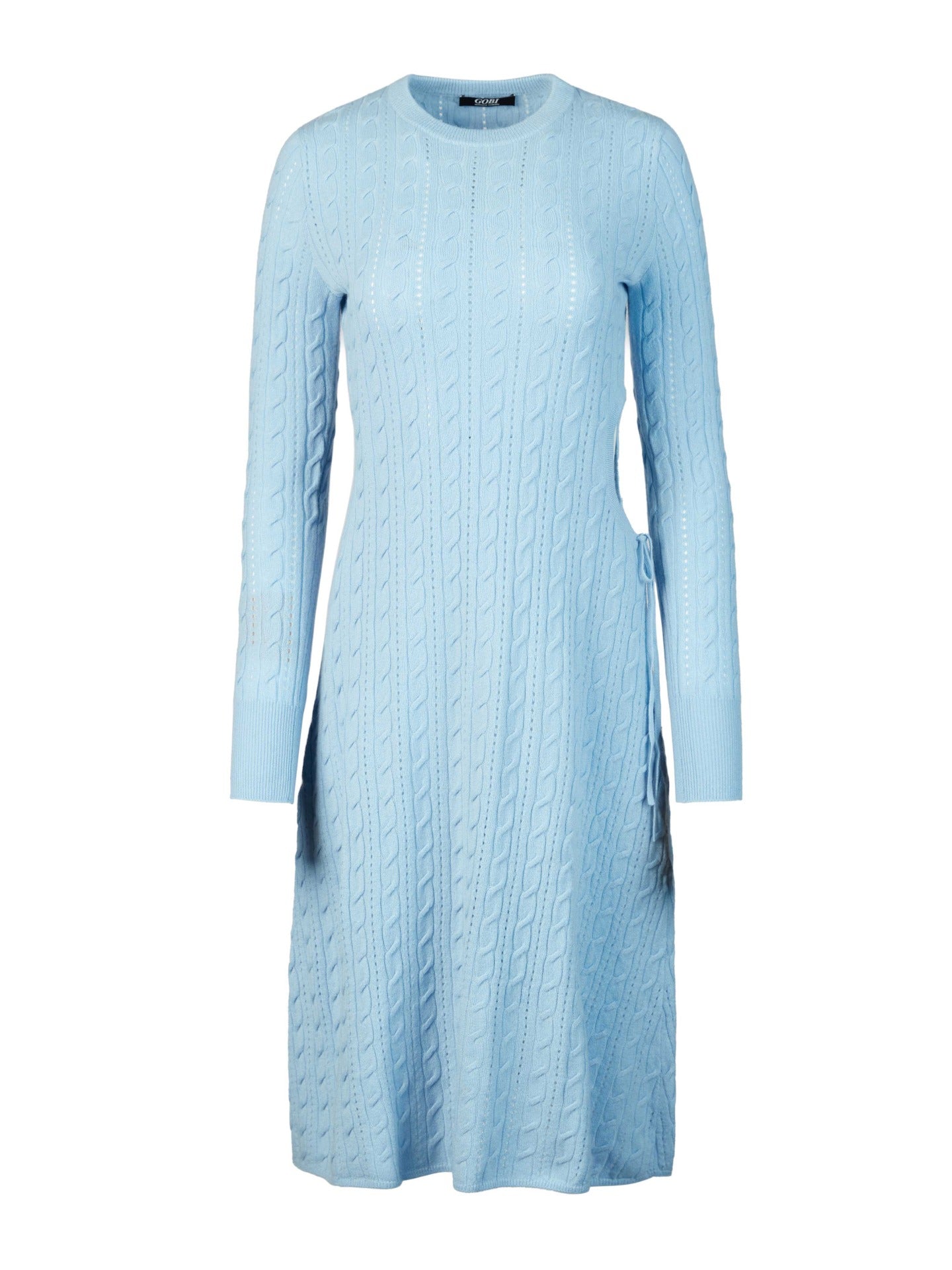 Women's Cashmere Side Cutout A-Line Dress Azure Blue - Gobi Cashmere