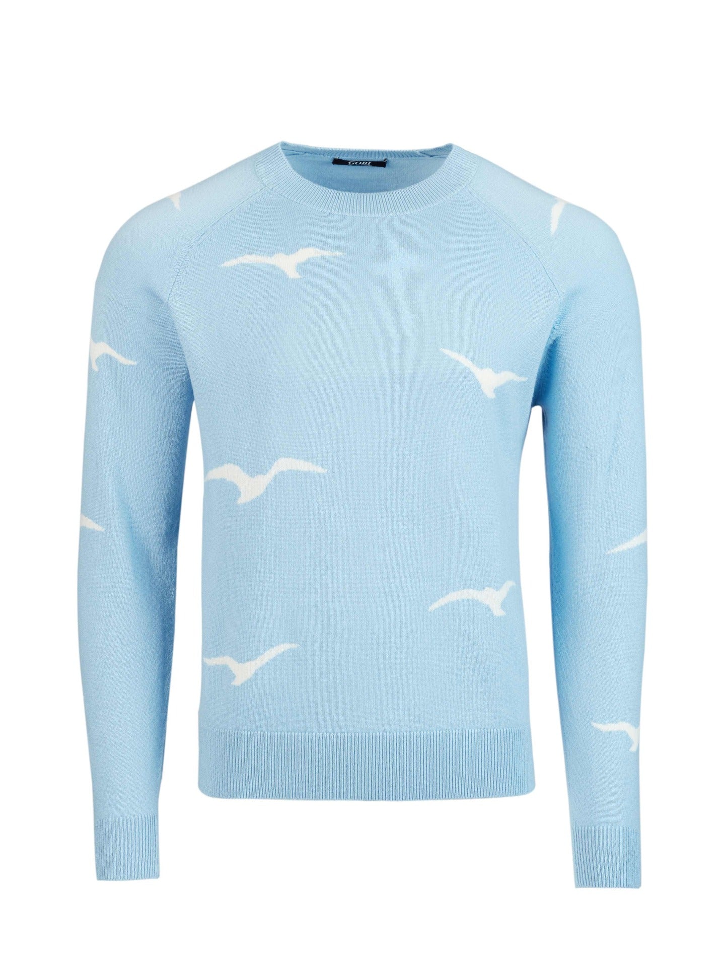 Men's Cashmere Jacquard C-neck Azure Blue - Gobi Cashmere